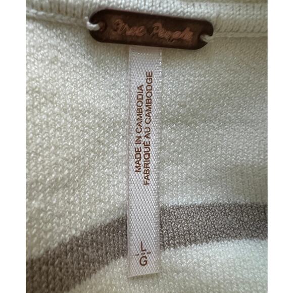 Free People Paulie Cropped Turtleneck Sweater Cream Beige Stripe  Women's Large - Picture 6 of 14